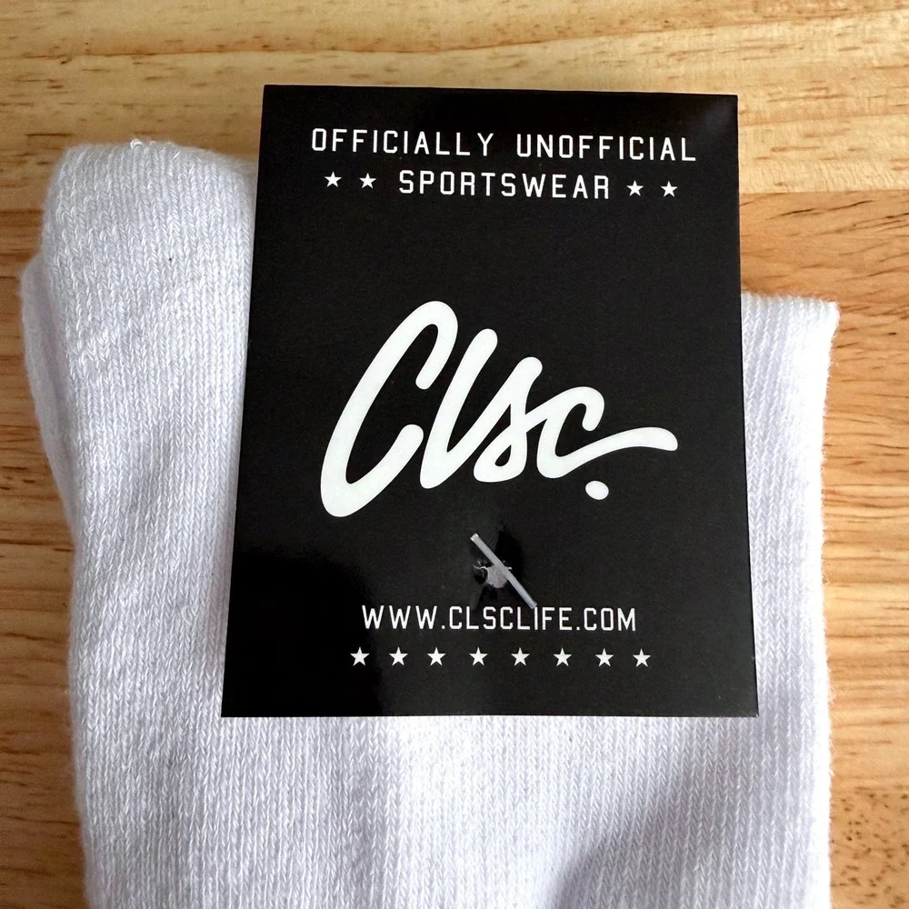 Crisp CLSC Crew Socks Cotton Blend OSFA White Streetwear Athletic 2 Pairs